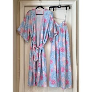 VTG Givenchy Intimité Paris Set Sz M Floral Robe & Peignoir Pastel Golden Girls*